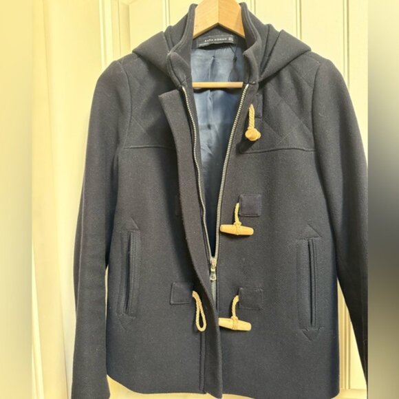 Zara Woman Black Wool Blend Hooded Duffle Coat. Size S - Picture 4 of 7